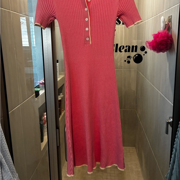 Pink Ribbed Midi Dress - Picture 2 of 8